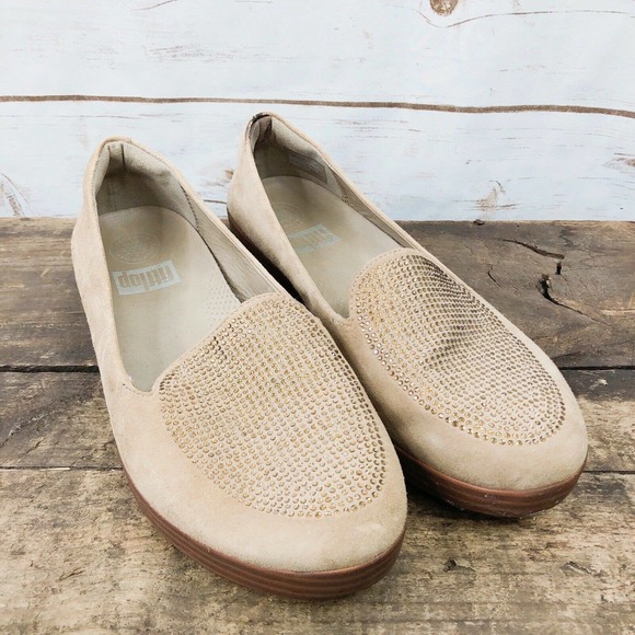 Fitflop Shoes - Fitflop Loafer Size 7.5 38.5 Sparkly Crystal Suede Sneaker Slip On Flats Cushion
